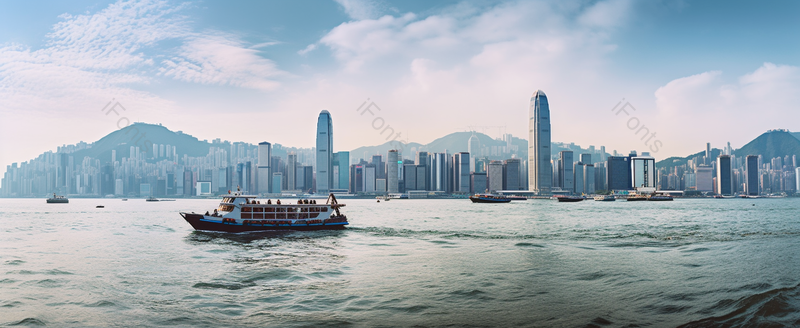 户外室外海面上行驶的船远处的城镇实拍摄影图,高清,摄影图,摄影图片,图片大全,摄影图免费下载